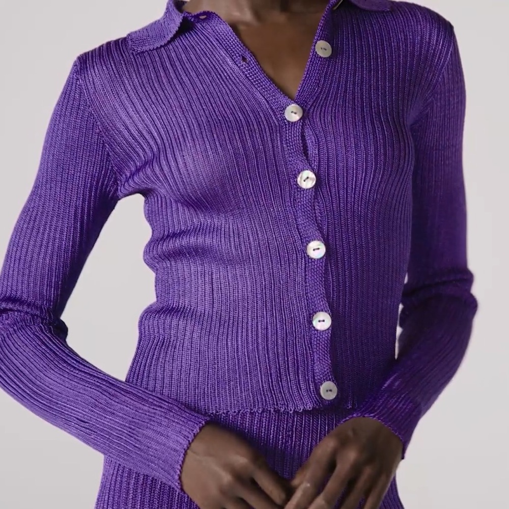 Purple Ribbed Women's Cardigan - Picture 2 of 10